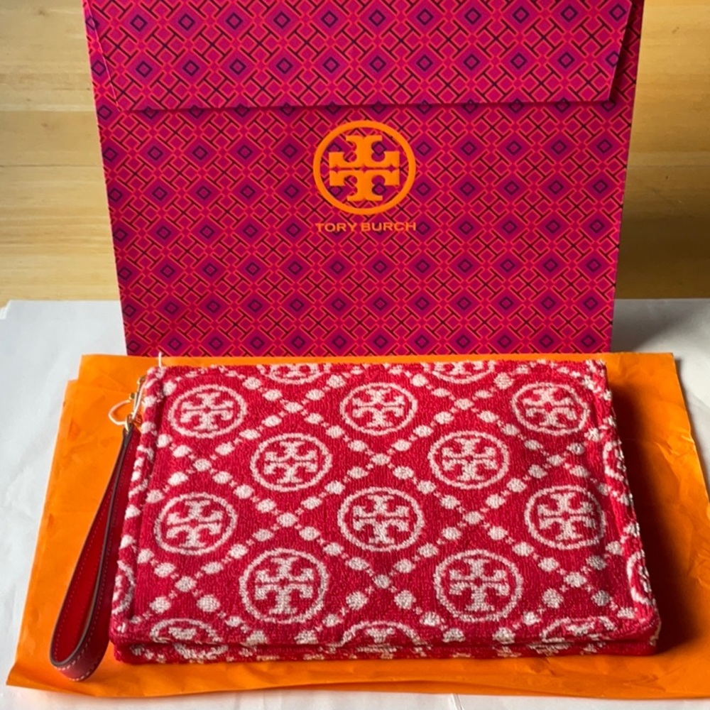 🍓 TORY BURCH T- MONOGRAM TERRY POUCH 🍓 NWT 🍓 - Picture 14 of 16